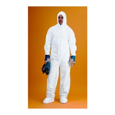 KeyGuard® Coverall/Bunny Suit, Attached Hood & Boots, Zipper Front, White, 3XL, 25/Case